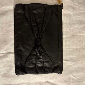 Hobo International Vintage Black Leather Bow Clutch Pouch Handcrafted in Italy